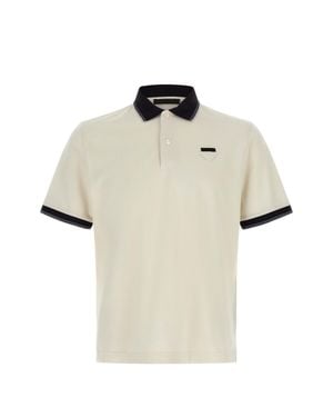 Prada Contrast Trim Cotton Polo Shirt - White