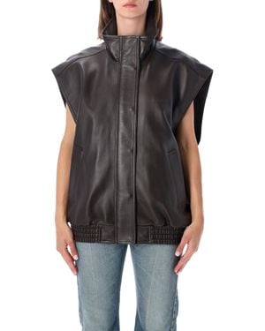 Balenciaga Sleeveless Lamb Leather Blouson With Stand Collar And Fitted Waist - Black