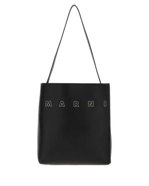 Marni Leather Shopping Handbag With Structured Design - Black