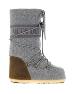 Moon Boot Icon Felt Mini Boots With Rubber Sole - Gray