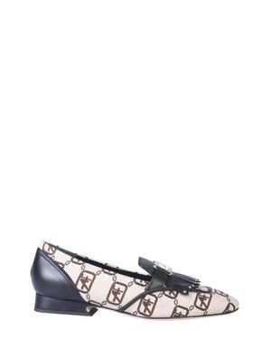 Alberta Ferretti Logo-Patterned Moccasins With Fringed Strap - White