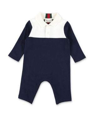 Gucci Baby Long-Sleeve Polo Romper - Blue