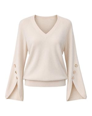 Liu Jo V-Neck Sweater With Flared Sleeves - Natural