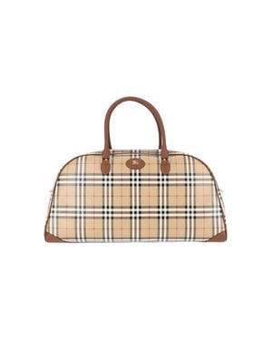 Burberry Large Check Print Duffel Bag - Natural