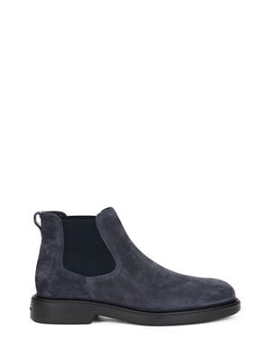 Hogan Leather Ankle Boots With Lateral Elastic - Blue