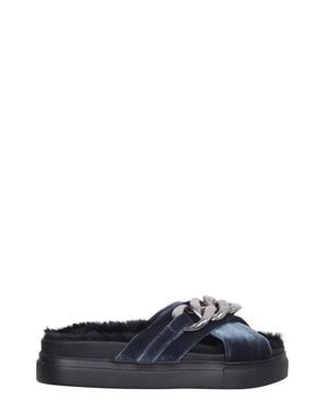 N°21 Velvet Sandals With Oversized Chain - Blue