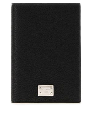 Dolce & Gabbana Leather Mini Passport Holder With-Tone Hardware - Black