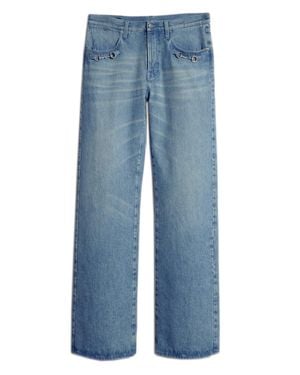 Gucci Horsebit Detail Embossed Leather-Label Low-Waist Flared Jeans - Blue