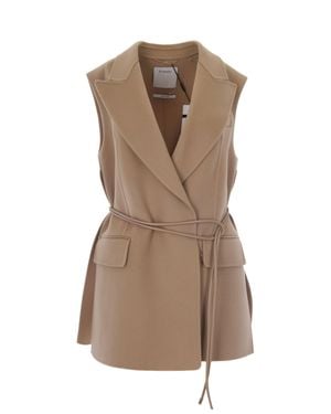 Sportmax Sleeveless Double-Breasted Blazer With Tubular Belt - Brown