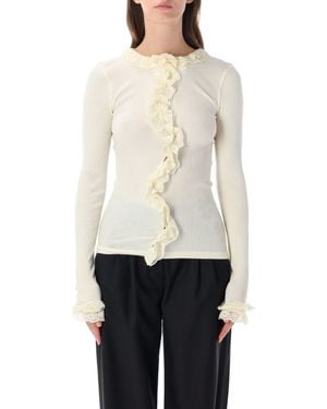 OperaSPORT Lace Trim Ribbed Long Sleeve Top - White