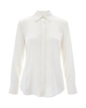 Max Mara Silk Long Sleeve Button-Front Shirt - White