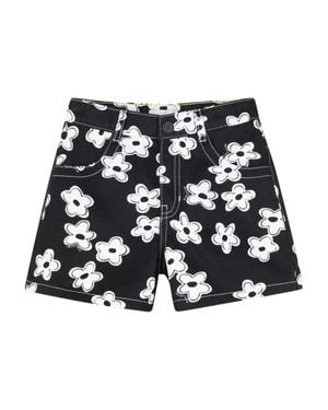 Marc Jacobs Floral Print Back Logo Patch Shorts With Contrast Stitching - Black