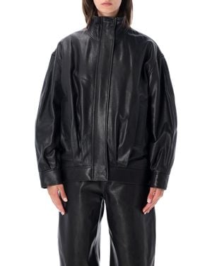 Arma Oversized Leather Funnel Neck Jacket - Black
