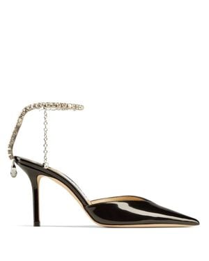 Jimmy Choo Sophisticated Pointed Toe Heels With Crystal Chain Embellishment - Black