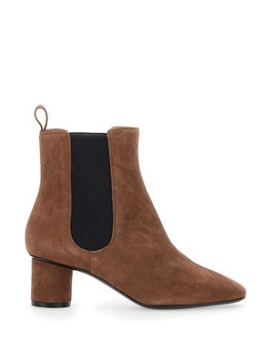 Pollini Suede Pointed-Toe Ankle Boots With Elastic Side Panel And Low Block Heel - Brown