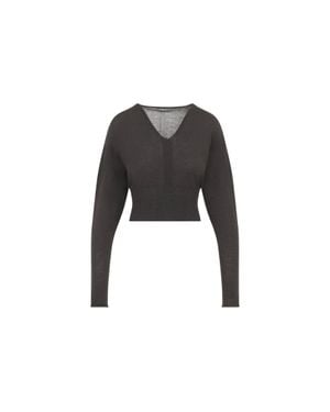 Rick Owens V-Neck Wool Cropped Sweater Top - Black