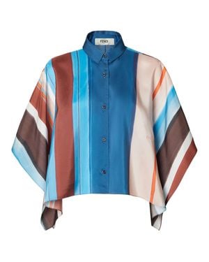 Fendi Short Sleeve Slit Top With Embroidered Logo - Blue
