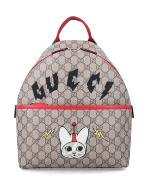 Gucci Girls Monogram Cat Print Backpack - Gray