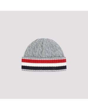 Thom Browne Cable Knit Striped Wool Beanie - Gray