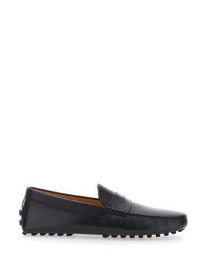 Tod's 100% Calf Leather Logo Loafers With Rounded Toe And Low Heel For - Black
