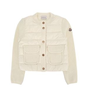Moncler Kids Mixed-Fibre Knit Cardigan - Natural