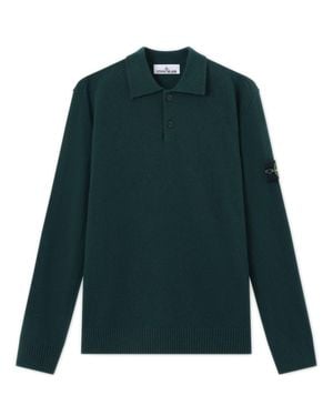 Stone Island Polo-Style Sweater With Button Placket, Virgin Wool - Green
