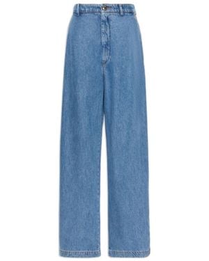Sportmax Pure Tencel Denim Loose-Fit Jeans With Tack Button And Contrasting Stitching - Blue