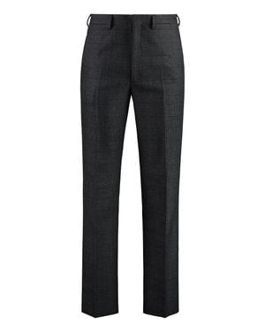 Prada Prince Of Wales Checkered Wool Pants With Side And Welt Pockets - Black