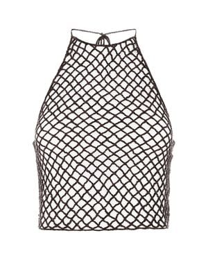 Alaïa Two-Tone Crochet Top - White