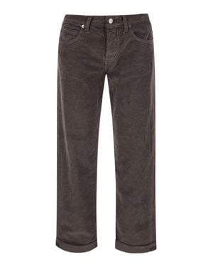 Roy Rogers High-Waisted Straight-Cut Velvet Jeans - Gray
