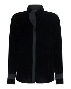 Emporio Armani Velvet High-Collar Blouse With All-Over Rhinestone Embellishment - Black