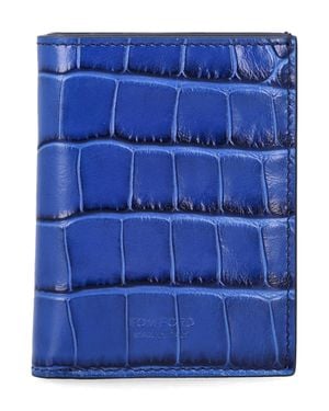 Tom Ford Croc-Embossed Leather Bi-Fold Wallet - Blue