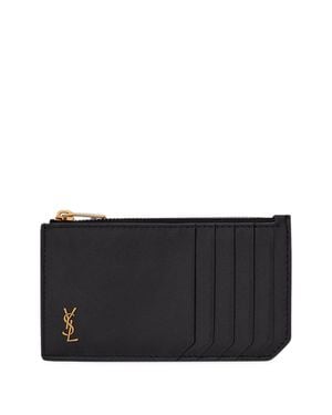 Saint Laurent Portacarte "Fragments Tiny Cassandre" Con Zip - Black