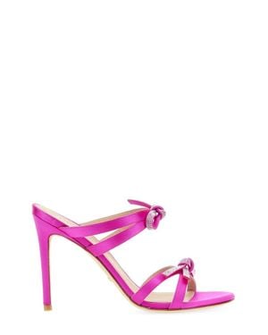 Stuart Weitzman Sw Bow' Inraso Mules With Crystal Bow Appliqués And Stiletto Heels - Pink