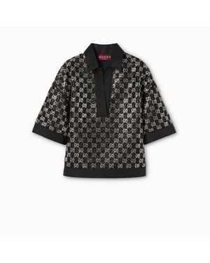Gucci Mini Light Wool Tweed Short Sleeve Blouse - Black