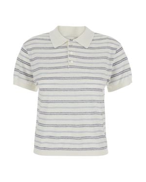 DUNST Linen Striped Polo Knit - White