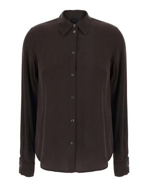 Pinko Logo Sleeve Crepe De Chine Button-Front Shirt - Black