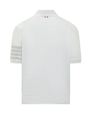 Thom Browne Short Sleeve Polo With Dandied Hem - White