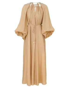 Zimmermann Silk Mini Dress With Billow Sleeves And Adjustable Chain - Natural