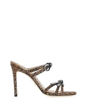 Stuart Weitzman Printed Calf Hair Sw Bow Mules - White