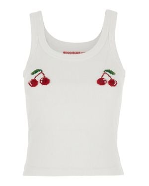 Markgong Cherry Beaded Cotton & Spandex Tank Top For - White