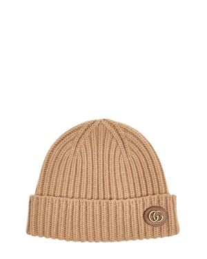 Gucci Double G Ribbed Cashmere Beanie - Natural