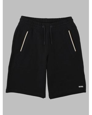 BOSS Boys Cotton-Blend Shorts With Stretch Trim - Black