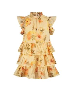 Zimmermann High Neck Floral Print Suit With Back Closure For Girls - Metallic
