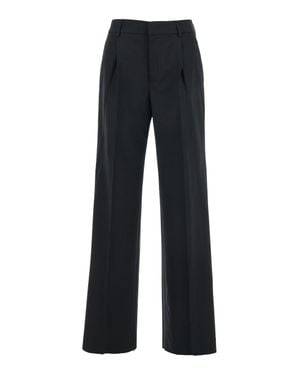 PT Torino High-Waisted Pleated Wool-Blend Pants With Straight Hem For - Blue
