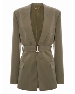 Victoria Beckham Victoria Beckham Tailored Wool Blend With Belt Blazer - Green