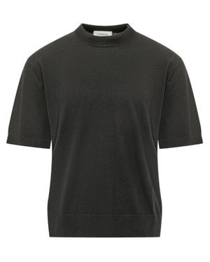 Laneus Short-Sleeve Knit Mock Neck Top - Black