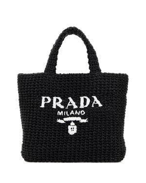 Prada Mini Straw Handbag 27 Cm - Black