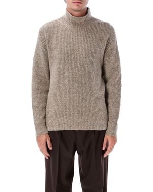 Roberto Collina Textured Cotton-Wool Turtleneck Sweater With Ribbed High Neck - Gray