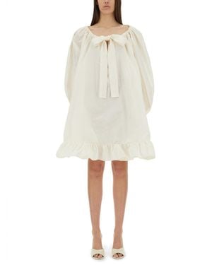 Patou Grosgrain Ruffle Hem Dress - White